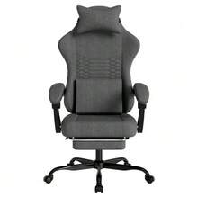 Gaming Chair Fabric Office Chair, Massage Gaming Chair With Headrest, Ergonomic Racing Gaming Seat With Footrest - Dark Grey - View 7
