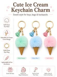1 pieza Llavero de peluche con colgante de helado de dibujos animados, lindo encanto de bolso de aleación de zinc, de uso diario - Multicolor - Ver 6