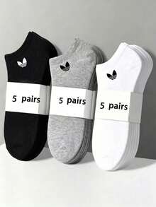 5/15 Pairs Basic Boat Socks, Black White Grey 3 Colors Geometric Pattern, Comfortable And Durable, All Season Daily Invisible Socks - Multicolor - View 8