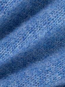 Atasan Sweater Rajut Minimalis Serbaguna Wanita dengan Leher V Longgar, Cocok untuk Pakaian Sehari-hari Musim Gugur/Dingin - Biru - View 5