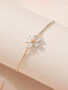 1pc Luxury Style Adjustable Flower Bracelet, Sweet Elegant Fairy Style, Suitable For Daily Wear, Gift, Date - Gold - View 4