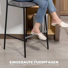 Set Of 2 High Upholstered Bar Stools, Perfect For A Kitchen Counter Or Home Bar. Backrest, Footrest, Fabric Upholstery, Grey Steel Frame. - Grey - View 7
