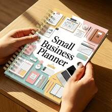 1pc A5 Small Business Planner Notebook, Spiral Bound, Macaron Collage Office Supplies Doodle Print Diary, Black Coil Soft Cover, Income & Expense Tracking Record Book, Suitable For Small Shop Owners And Female Entrepreneurs - QY-12 - View 5