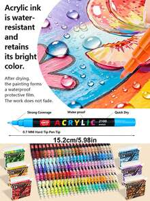ZIBEEF Acrylic Marker Set, 24pcs Professional Color Series - 6 Color Schemes Available, 0.7mm Ultra-Fine Tip Premium Ink & Dual-C, First Day Of School - Multicolor - View 4