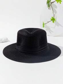 Women's Colorblock Fashion Summer Sun Protection Versatile Woven Jazz Wide Brim Straw Hat, 1pc - Khaki - View 6