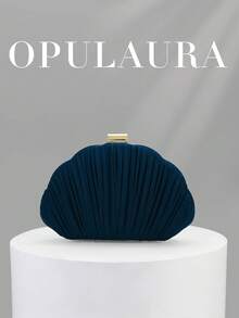 OpulAura 女款優雅/靜奢風百褶緞面方盒手拿包，浪漫婚禮晚宴包，迷人/精緻正式禮服包，極簡杏色方盒手拿包附鏈條，適合作為節日禮物 - 藏蓝色 - 查看 6
