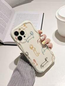 Cartoon Puppy Painted Cream Wavy Edge Beige Fashion Minimalist Thick Anti-Drop Phone Case Suitable For Ip 17/Ip 17pro/Iphone15PRO M AX/Iphone16/Iphone16pro/Iphone16promax/IPhone16plus/Iphone15 XR /7/8 Iphone15Promax/12PROMAX/13PROMAX/14PROMAX 13 14 11 12p14 Phone Case - Multicolor - View 5