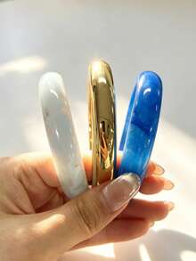 3件組精緻復古壓克力手鍊套組，時尚圓筒設計，適合日常休閒穿搭，女性時尚配件，壓克力材質，無鑲嵌工藝，適合全年使用，適用於日常、派對與度假場合 - 藍色 - 查看 2