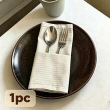 1/2/6pcs Ins Style Minimalist British Style Solid Color Fine Striped Fabric Placemats Napkins Decorative Pads For Kitchen Living Room, Suitable For Festivals And Weddings - Multicolor - View 9
