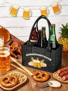 1pc Oktoberfest Beverage Tote Bag With Compartments, Party Gift And Drink Storage Bag, Suitable For Oktoberfest, Birthday Party, Wedding, Back To School, Theme Party, Anniversary And Vintage Theme Party - Multicolor - View 6