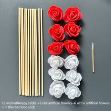 25pcs Christmas Red & White Floral Aromatherapy Diffuser Set (Bottle & Fragrance Not Included) - Red + White (12 Aromatherapy Sticks + 12 Artificial Flowers + 1 Bamboo Skewer) - View 4