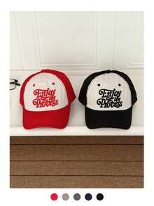 Women's Soft Top Red Baseball Cap, Niche Vintage Embroidered Couple Hat, Face-Slimming Patchwork Embroidery, Fashion Streetwear American Lettering Contrast Color Curved Bill Sun Hat, New Contrast Lettering Vibe Wide Brim Cap For Students - Multicolor - View 4