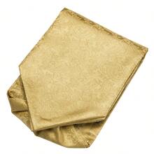 Solid All Gold Subtle Paisley Ascot Cravat Three Piece Matching Set,Mens Wedding Groom Gentleman Formal Accessory Bundle - Yellow - View 4
