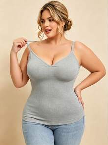 1 pieza, EssElegance, Camiseta de tirantes talla grande, Estilo primavera/verano, Estilo para todas las estaciones, Estilo deportivo, Sujetador deportivo talla grande, Camiseta deportiva de tirantes talla grande, Acanalada, Espalda descubierta - Gris - Ver 3