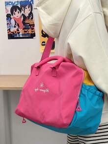 Dopamine Color Block Large Capacity Travel Bag, Lightweight Nylon Weekend Tote Bag With Detachable Shoulder Strap, Multi-Pocket Gym Overnight Travel Bag - Multicolor - View 6