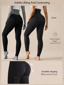 1pc Women's Seamless High-Waisted Elastic Lifting And Shaping Casual Black Leggings Athletic Leggings For Gym Workouts And Everyday Wear. - Black - View 6