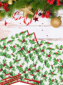 20/1pc Disposable Napkins, Green Plant & Red Berry Pattern, Christmas New Year Gift Party Napkins, Suitable For Christmas Gathering, Christmas Party, Restaurant Decor, Kitchen Decor, Christmas Home Decor, Christmas Gift - One Size Fits All - View 7