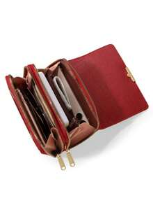 Bolsa Transversal de PU da Moda Bolsa de Ombro com Aba Bolsa Feminina da Moda Bolsa para Celular & Carteira - Rosa chiclete - Visão 6