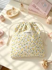 Cute Floral Drawstring Storage Bag Small Fabric Makeup Pouch Portable Jewelry Lipstick Coin Purse Kawaii Mini Travel Storage Sack For Women Daily Use - Multicolor - View 12