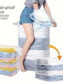 1pc Vacuum Compression Bag / 3-Second Manual Air Exhaust / Clothing & Bedding Storage Bag / Dust-Proof Wardrobe Organizer Bag, Random Color - Multicolor - View 5