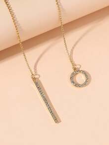 1pc Fashionable Minimalist Geometric Long Necklace For Women, Zirconia Inlaid, Elegant And Elegant - Silver - View 8