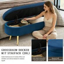 Multifunctional Storage Bench, Soft Chenille Fabric, Wooden Legs, Solid Wood Frame, 20L Storage Space, 110x40x42cm, For Bedroom, Living Room, Shoe Bench, Hallway - 寶藍色 - 查看 5