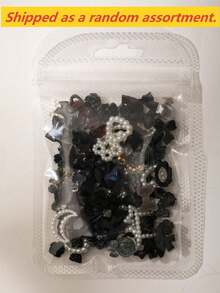 100件 3D樹脂美甲飾品：隨機組合包含玫瑰、桃花、裙子、蝴蝶結、蛇、冰淇淋、龍、愛心、亮片鏤空愛心、星星、兔子及各種動物造型，搭配水鑽與仿珍珠，適用於DIY美甲裝飾與手工藝品，兼容春夏秋冬風格與Y2K美甲造型 - 黑色 - 查看 6