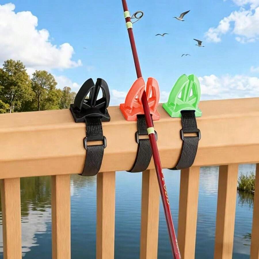 Soporte de caña de pescar de silicona con clip de liberación rápida y cuerda, estante de almacenamiento de cañas de pescar, adecuado para kayak y accesorios de pesca en puente