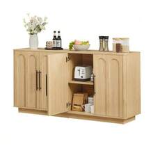Arched Front Sideboard With 4 Doors, Soft-Close Hinges & Anti-Tip Device, 160cm Wide Storage Cabinet For Living Room & Dining Room, Wood Color - Camel - View 10