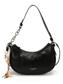 1pc Women's Solid Color PU Leather Shoulder Bag, Multifunctional Crossbody Commuter Bag, Adjustable Strap - Black - View 7