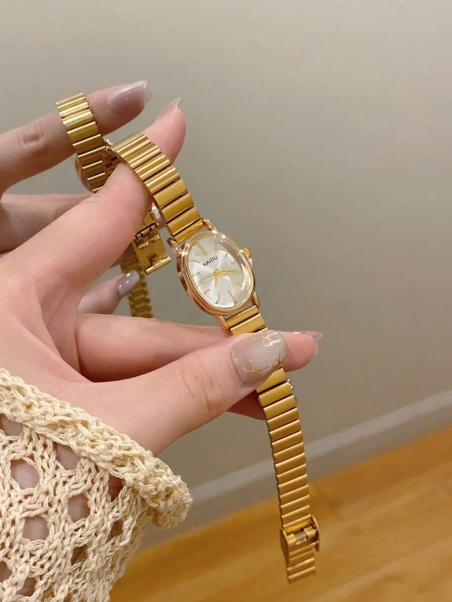 1条金色竹节结表带,时尚女士石英表,金色,适合日常佩戴,复古风格,情侣表,最佳礼品之选 - 金色 - 查看 1