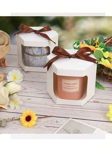 10/5 Pcs Hexagonal Window Kraft Gift Boxes Baking Packaging Boxes, Mini Cupcake Containers Ideal For Surprise Small Gifts, Weddings, Birthdays And Gender Reveal Parties Perfect For Party Favor Packaging And Decorative Use - View 1