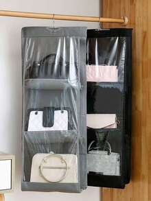Compartment Hanging Handbag Organizer Transparent Wallet Storage Closet Space-Saving Organization System Suitable For Living Room Bedroom,Bedroom Room Decor,Back To School - Black - View 5