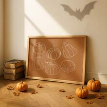 1pc Frameless Burnt Pumpkin Line Art Fall Poster, Minimalist Neutral Autumn Wall Decor For Bedroom Dorm, Back To School Gift - Pumpkin - View 4