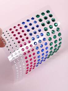 1pc 4-Color Vibrant Large & Small Round Rhinestone Self-Adhesive Face Stickers, DIY Music Festival Party Gift, Daily Decoration, Prom, Hair, Eyes, Face & Body Temporary Decorative Stickers - Multicolor - View 7