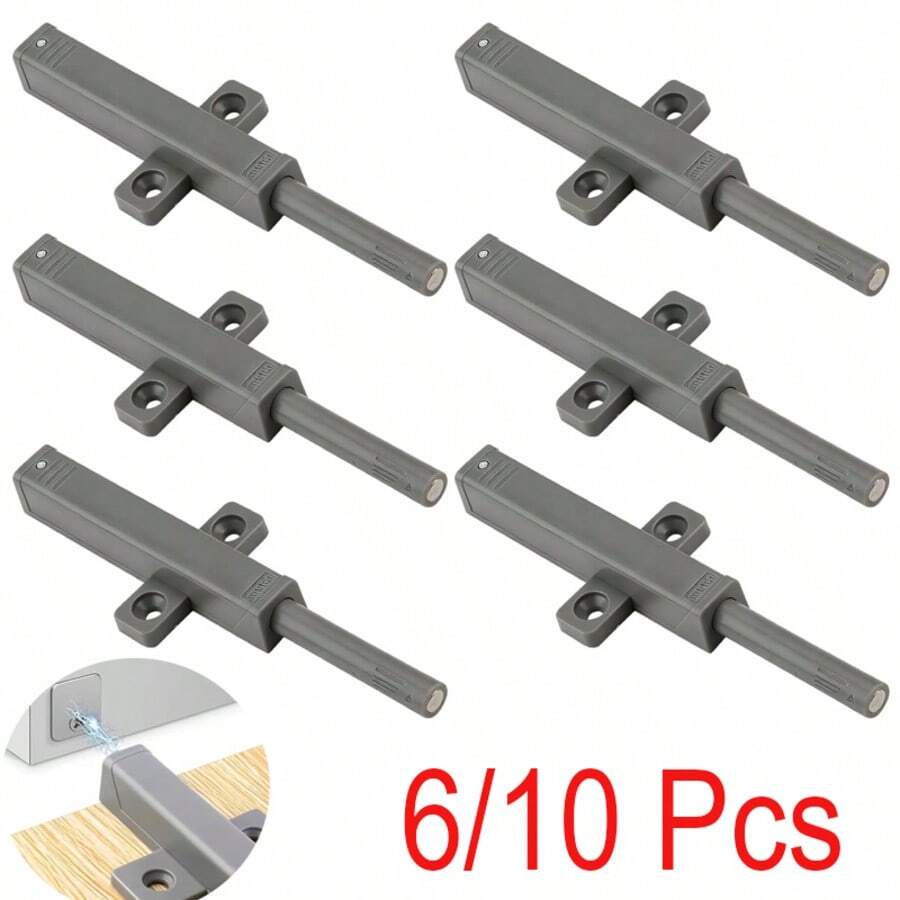 Push To Open Door Catch, Heavy Duty Push Open Door Latch, 40N Spring Release Touch Latch For Handleless Wardrobe Cabinet Cupboard Drawer Closets Magnetic Push To Open Door Damper(6/10 Pcs) - Gray - View 1