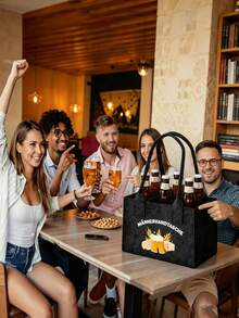 1pc Oktoberfest Beverage Tote Bag With Compartments, Party Gift And Drink Storage Bag, Suitable For Oktoberfest, Birthday Party, Wedding, Back To School, Theme Party, Anniversary And Vintage Theme Party - Multicolor - View 5