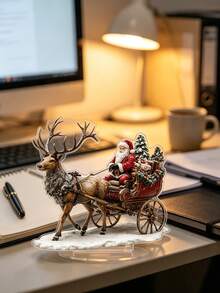 2D Flat Acrylic Santa Claus Reindeer Sleigh Desktop Sign, Vintage Christmas Tabletop Decor, Suitable For Coffee Table, Side Cabinet, Office, Fireplace, Christmas Home Gift (Non-3D) - A - View 2