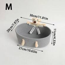 1件/2件 (S+M) 可愛卡通兔子棉繩編織收納籃，多尺寸桌面收納桶，適用於化妝品、雜物、兒童玩具，柔軟可水洗裝飾托盤，適合臥室梳妝台、浴室檯面、玄關、居家收納 - 灰色 - 查看 10