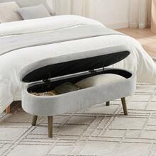 Multifunctional Storage Bench, Soft Chenille Fabric, Wooden Legs, Solid Wood Frame, 20L Storage Space, 110x40x42cm, For Bedroom, Living Room, Shoe Bench, Hallway - 灰色 - 查看 9