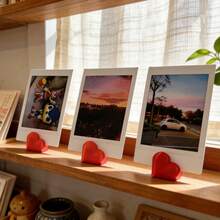 1/10/20pcs Solid Color 3D Heart Desktop Photo Holder, Small Heart Card Base, Postcard Photo Display Stand, Holiday Atmosphere Desktop Decor, Minimalist Heart-Shaped Desktop Card Holder, Wedding Greeting Card Photo Display Rack, Romantic Desktop Decoration - Bright Red Heart - View 3