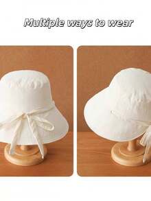 1pc Women's Wide Brim Bow Sun Hat, Fashionable Rope Beach Sun Protection Hat, Multiple Wearing Styles, Suitable For Outdoor Sun Protection And Beach Vacation - Lace - View 8