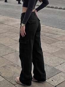 Women's Casual All-Match Mid-Rise Straight Leg Work Jeans Black - Black - View 4