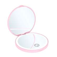 Rechargeable Portable LED Makeup Mirror, Solid Color Light Handheld 2X Magnifying Mirror, Adjustable Fill Light, Compact Foldable With Light - Pink - View 10