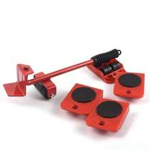 Juego de herramientas para elevar y trasladar muebles - Rodillos para muebles pesados, kit de deslizadores para muebles - Herramienta profesional de alta resistencia para elevar muebles con rodillos de traslado (ROJO, talla única) - A - Ver 5