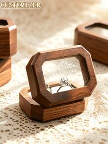 Customized Wooden Ring Bearer Box, Personalized Walnut Wedding Ring Box, Engraved Double Ring Box, Proposal Ring Holder - Multicolor - View 5