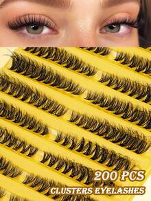 MAANGE 200 Clusters D Curl Multi-Layer DIY Eyelash Bundles, 40D Natural Cat Eye Long Eyelash Bundles, Single Curl Eyelashes, Thin Long Eyelashes, Cartoon Appearance Eyelashes, Suitable For Beginners To Use At Home, Extra Thick False Eyelashes, Grafted Clump Eyelashes, Essential Eyelashes For Dating And Travel, Gift For Women - D - View 5