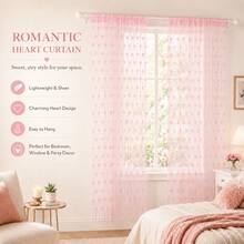 1pc Romantic Pink Heart Curtain Panel, Polyester Blackout Window Drapes With Heart String Design, Privacy Light Blocking Curtain For Bedroom, Living Room & Home Decoration - Pink - View 1