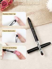 Nail Brush, 2-In-1 French Tip & Nail Edge Cleaning Brush, Suitable For Gel Nail Polish, Professional Nail Art Tool, Wooden Handle (French F18) - Black - View 2