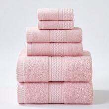 1件&2件/3件（約尺寸：面巾 13*13 英吋 + 手巾 13*29 英吋 + 浴巾 28*55 英吋）夏季輕量透氣純棉菱形緞帶設計吸水面部洗漱家用柔軟親膚梳理棉浴巾浴室用品 - 粉色 - 查看 17